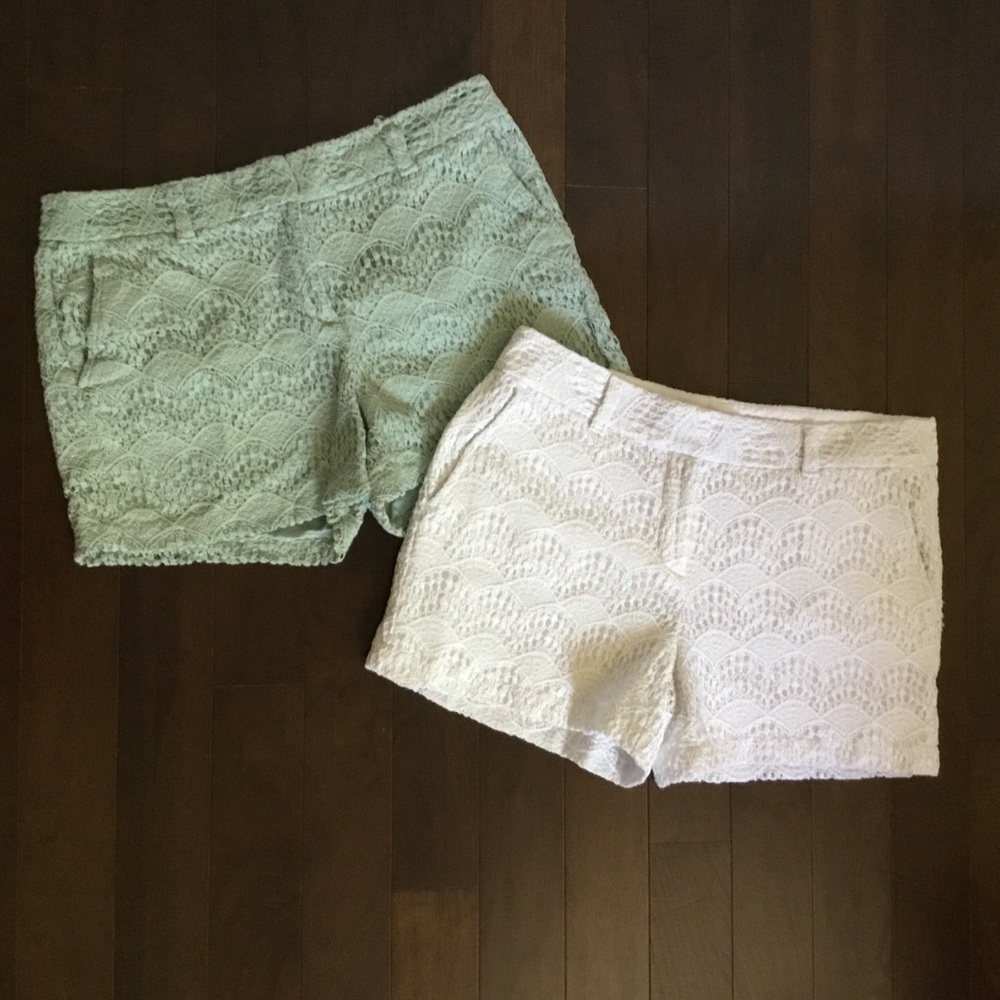 LOT of 2 LOFT Lace 4" mint green & white shorts 6